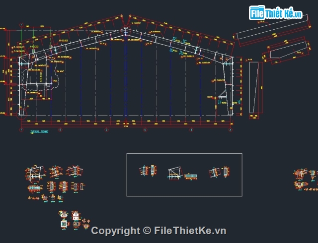 Nhà công nghiệp,bản vẽ nhà xưởng,Khung Nhà Xưởng Công nghiệp 21.7m,Khung Nhà Xưởng